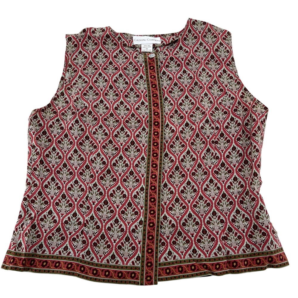 Casual Corners Vintage Silk Sleeveless Geometric Print Button Front Top Women 12
